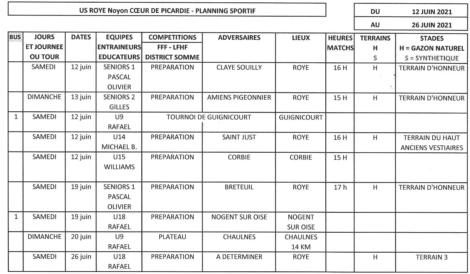 Planning sportif 2